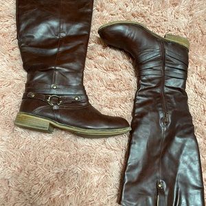 Knee high wide calf brown riding boot